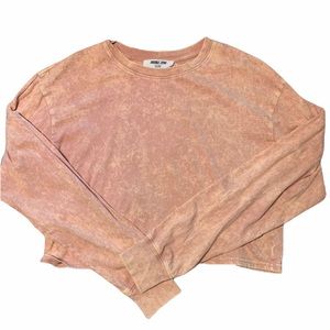 Pink Acid Wash Long Sleeve Crop Top